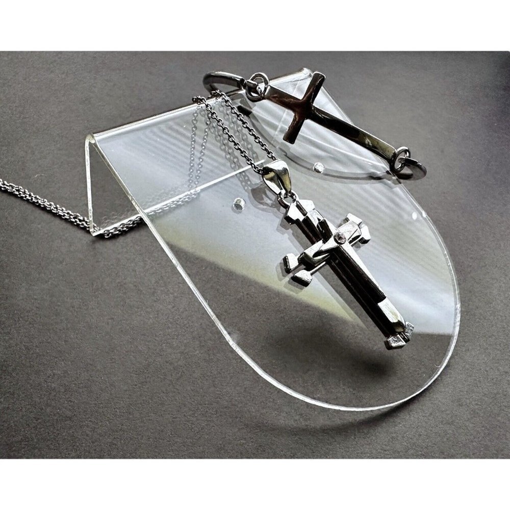 Religious set Cross Chain Stainless Steel  & cross hook bracelet